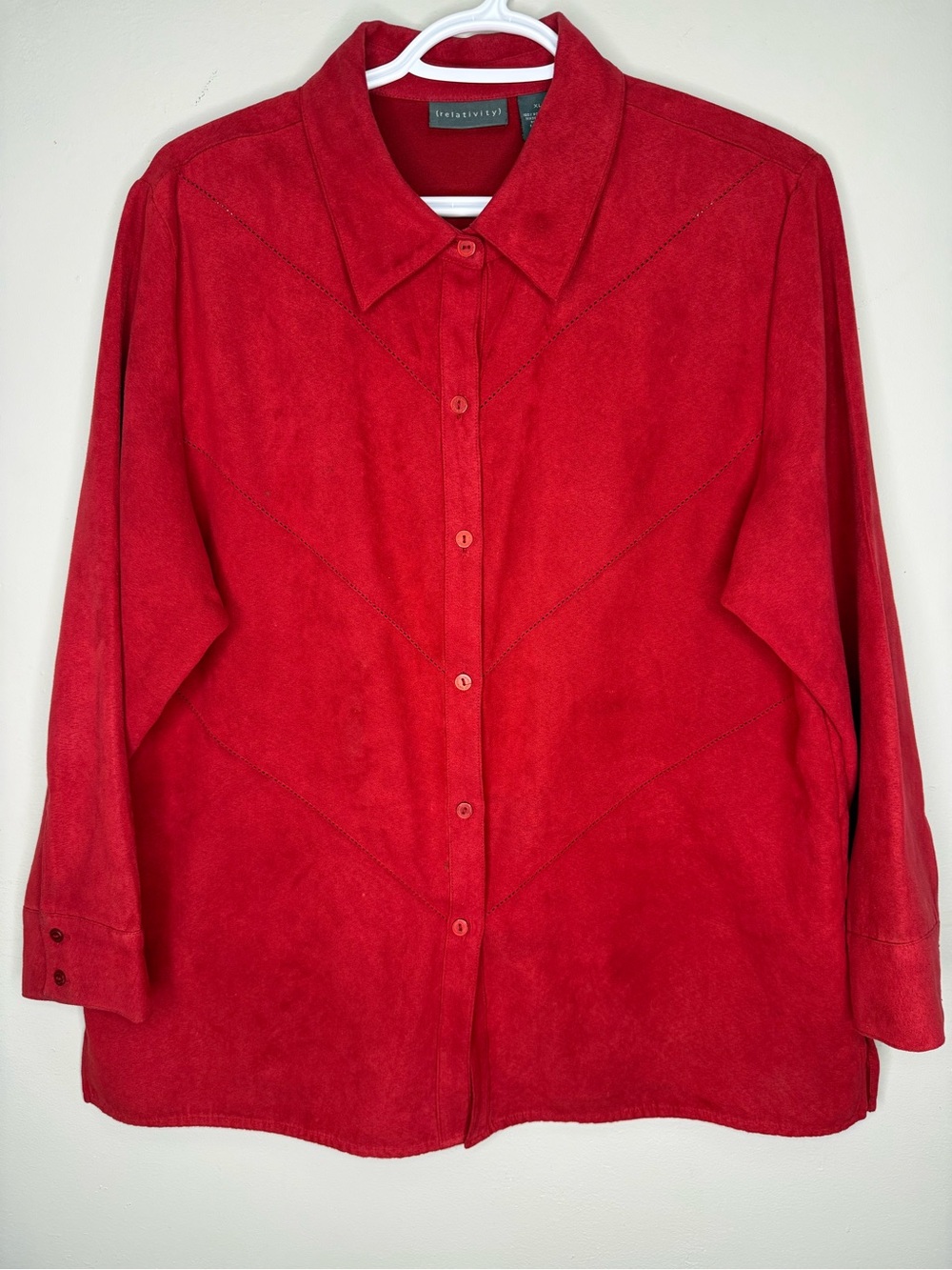 Relativity Suede Red Button-Up Shirt Jacket Women's XL